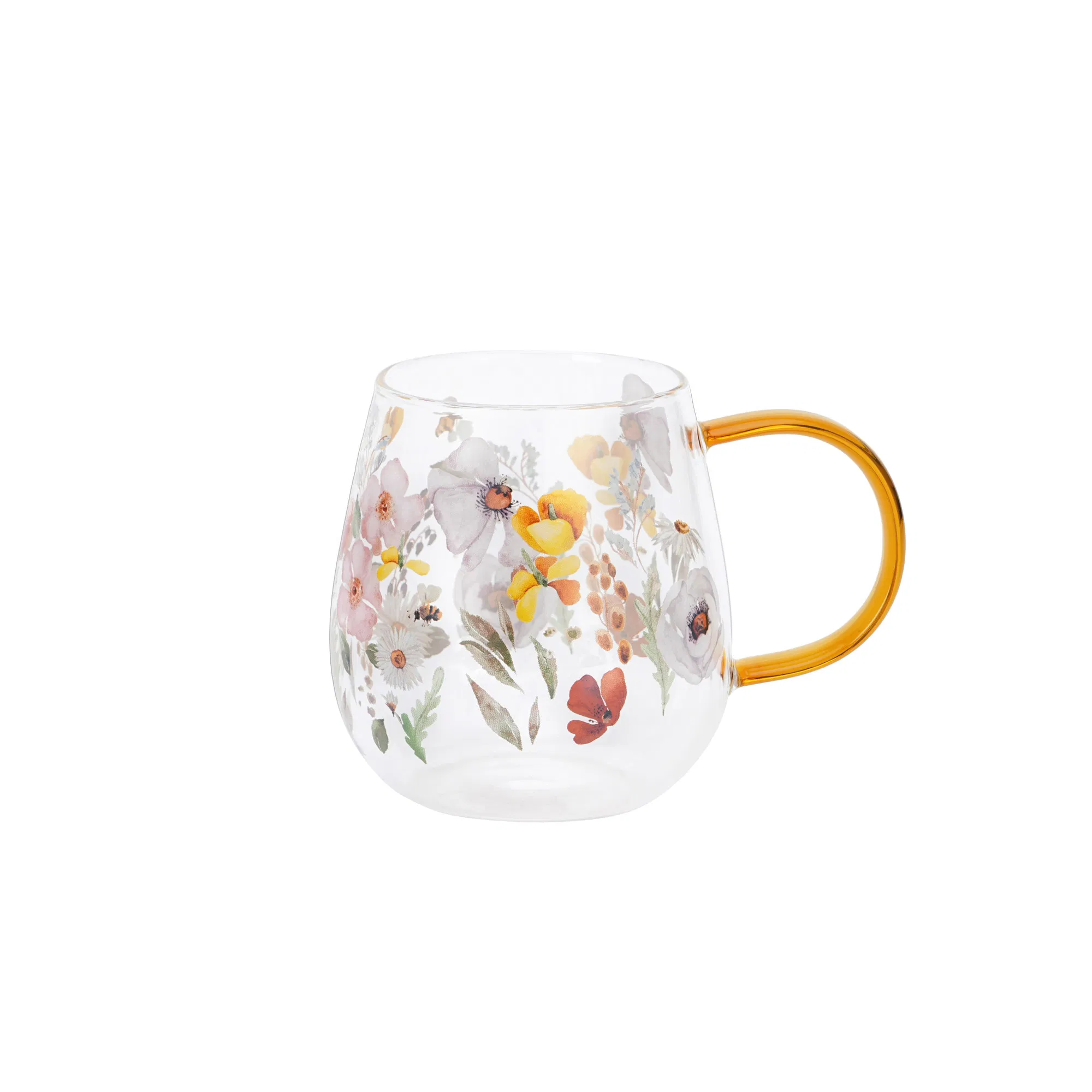 Floral Pattern Glass Mug Coffee Tea Cup Teapot Set with Filter Glassware