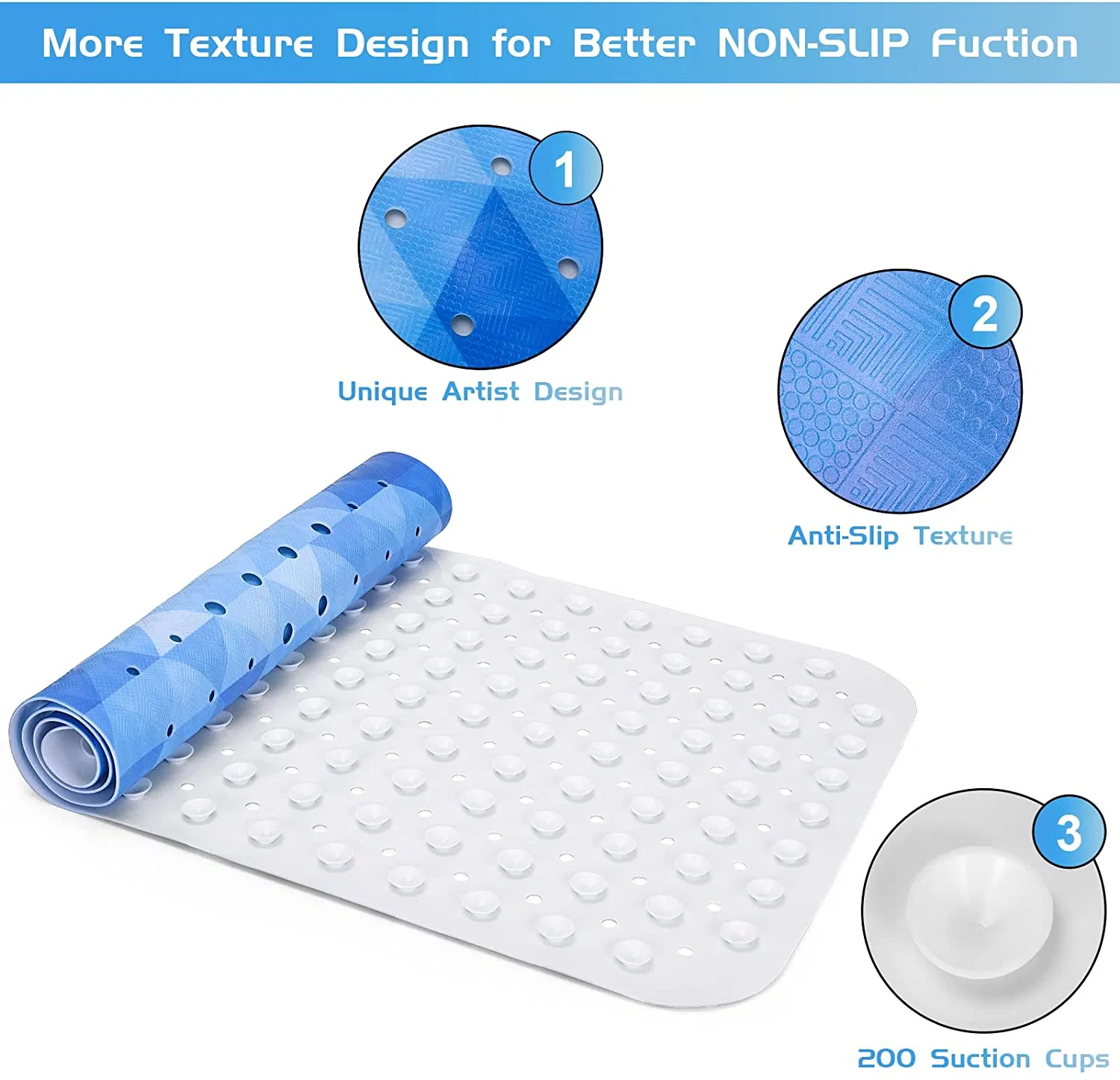 Modern Bathtub Mat Non Slip for Shower Tub - Multi Colored Bath Mats with Unique Decorative Artisan Designs for Adults Kids Baby with Cup