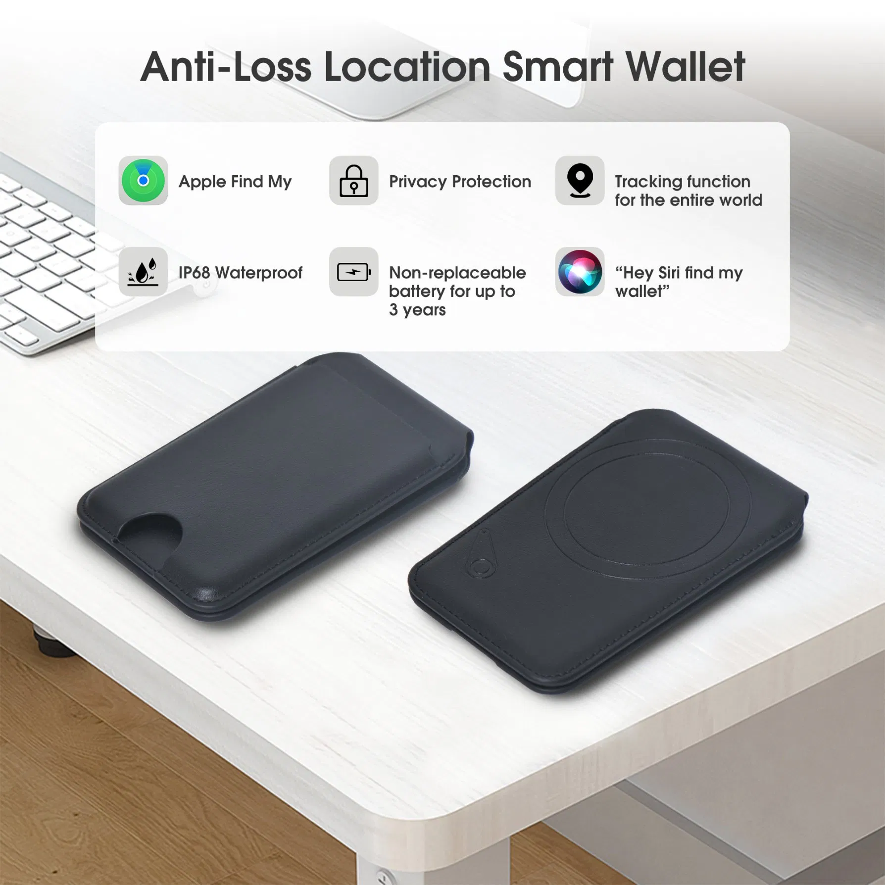 Find My 2025 GPS Location PU Leather Magnet Smart Phone ID Card Holder Wallet External Slot Pocket for iPhone with Magsafe
