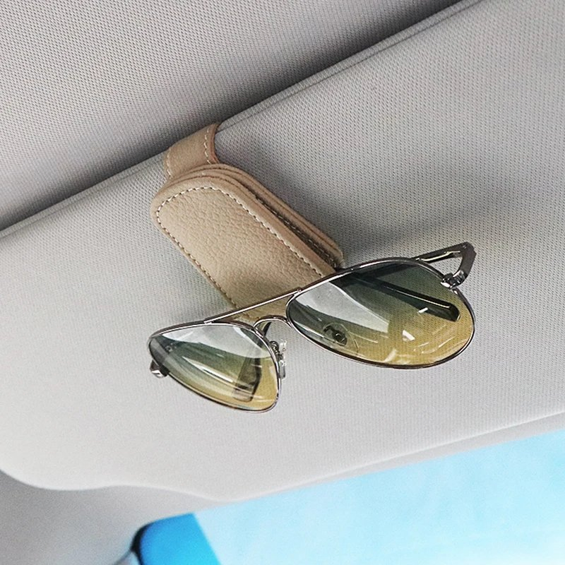 Car Sunglasses Holder Magnetic Sunglasses Clip Cowhide Glasses Case Mount Ticket Card Clip