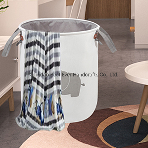 Large Collapsible Round Storage Bin Fabric Laundry Basket