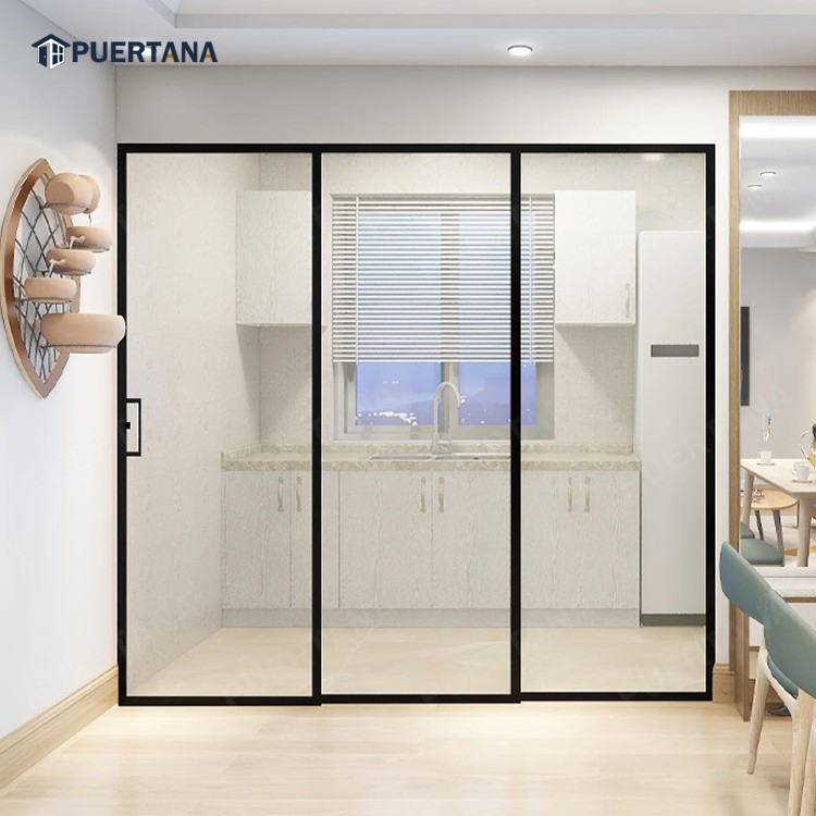 Interior Internal Indoor Metal Crittall Style Steel Door Sliding Glass Wall for Room Divider