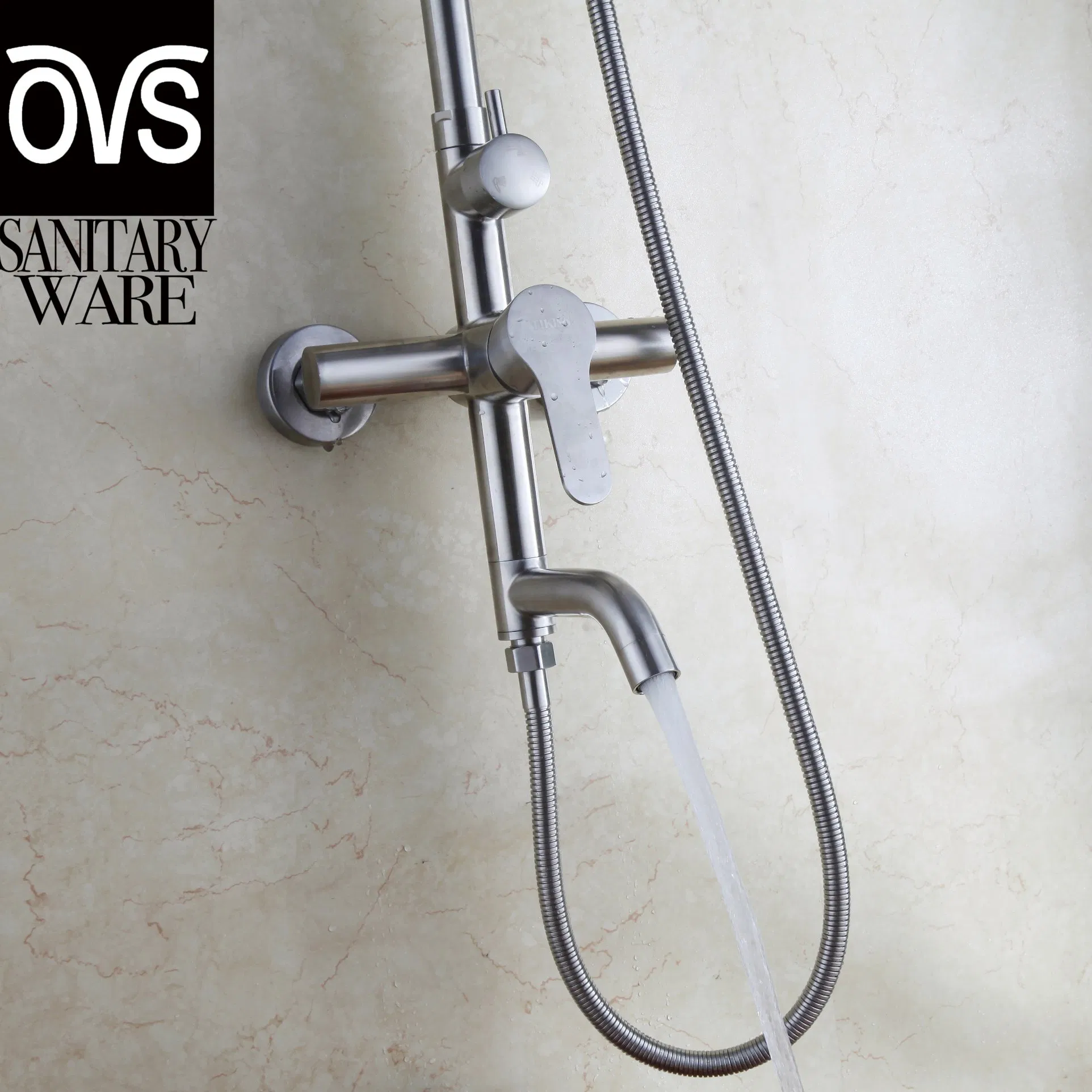 Bathroom Wall Mounted Stainless Steel Chromed Round Rain Shower Set with Shower Head &amp; Hand Shower