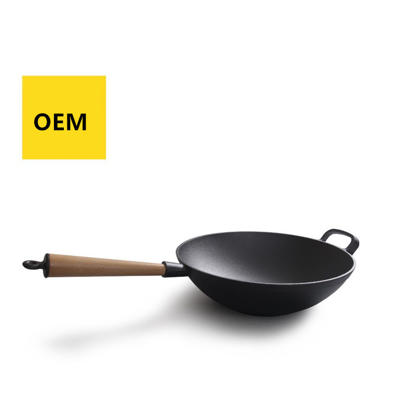 Чугунный вок с деревянной крышкой, 31 см