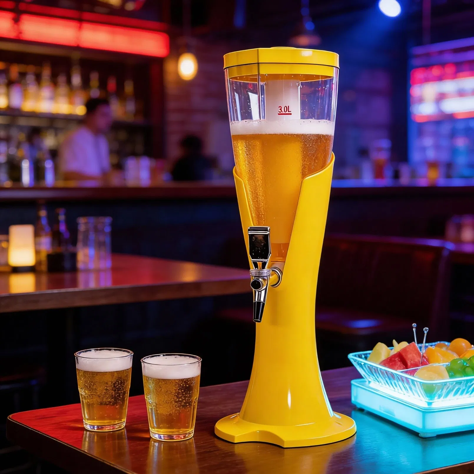 Wholesale Custom Logo Portable 2L 3L 1L Plastic Bar Club Plastic PC Beverage Juice Dispenser Table Top Wine Draft Beer Tap Beer Tower with Ice Tube