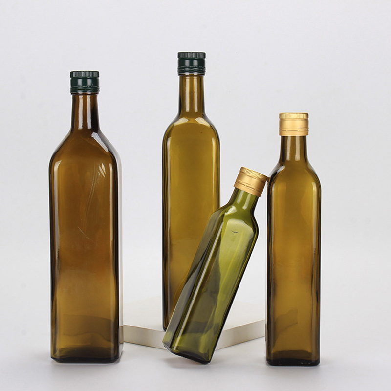 Food Grade 250ml 500ml 750ml 1000ml Square Dark Green Glass Bottle Olive Oil Bottle and Vinegar Bottle