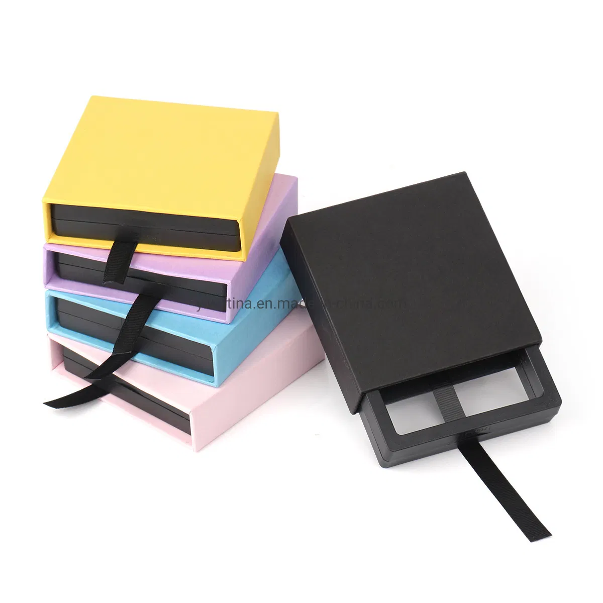 Transparent Jewelry Box Storage Necklace Ring Luxury Paper Drawer Box Customized PE Film Suspension Packaging Box