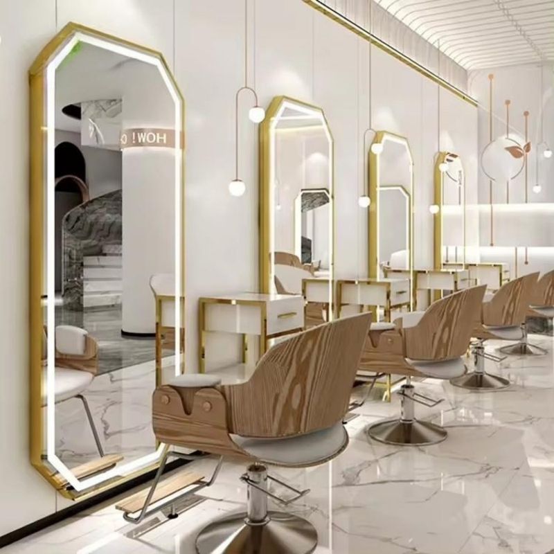 Modern Luxury Mirror Station Wall-Mounted Barber Shop Hair Salon Floor Mirror