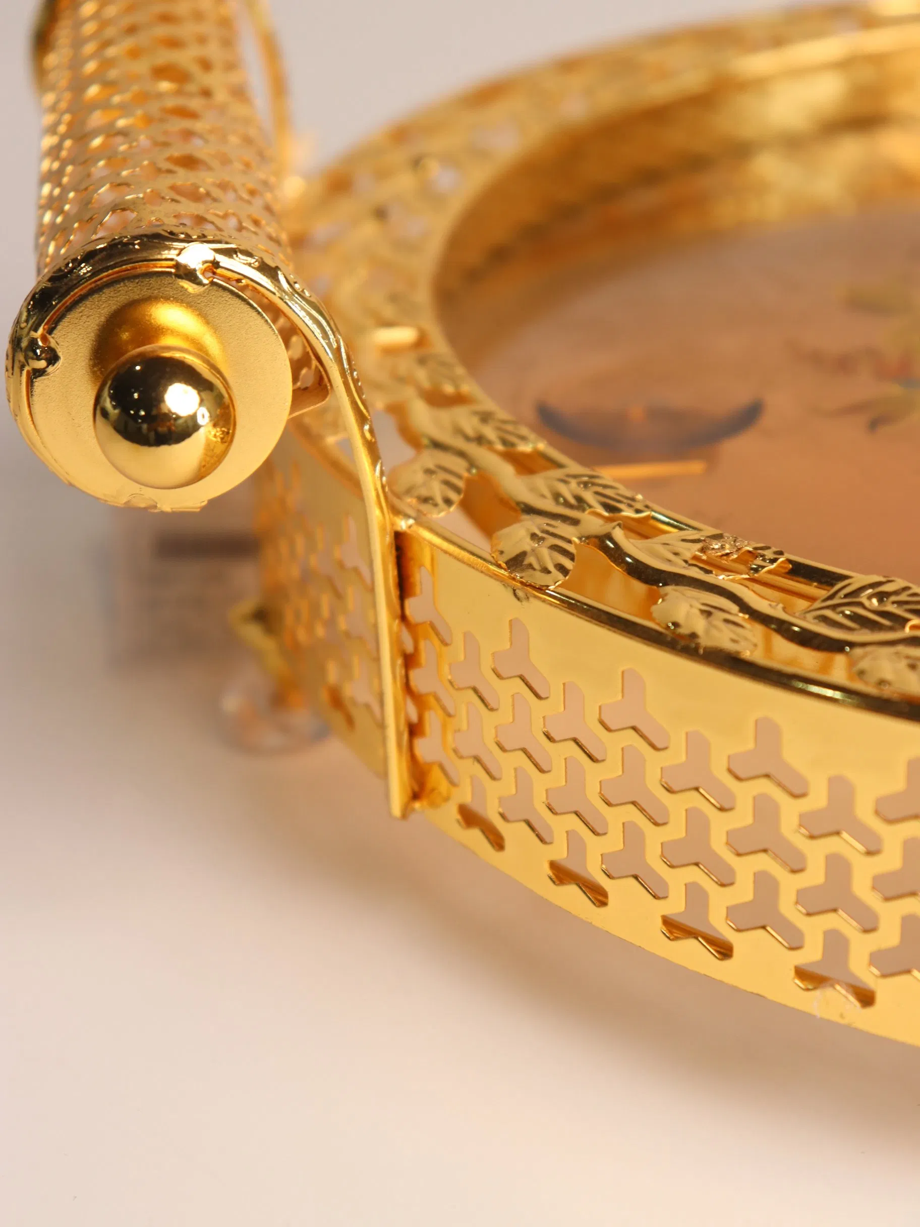 Elegant Glass Fruit Plate with Stunning Gilded Ironwork Design