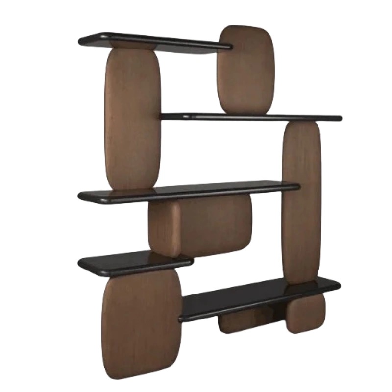 Консоль-стеллаж для гостиной деревянная черная с полками