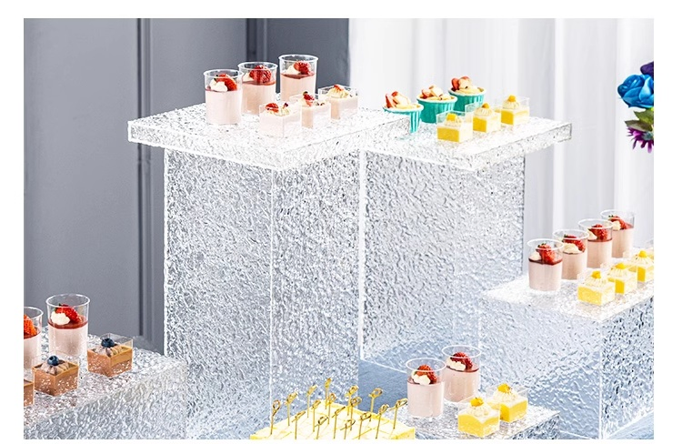 Acrylic Dessert Stand 200mmx200mmx400mm Water Ripple Stone Pattern Display Stand Deluxe Party Layout Snack Rack Banquet Party Buffet Meeting Bender Tea Party