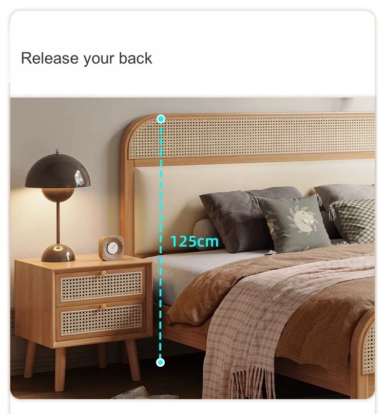 Кровать King Size массив дерева изголовье ротанг