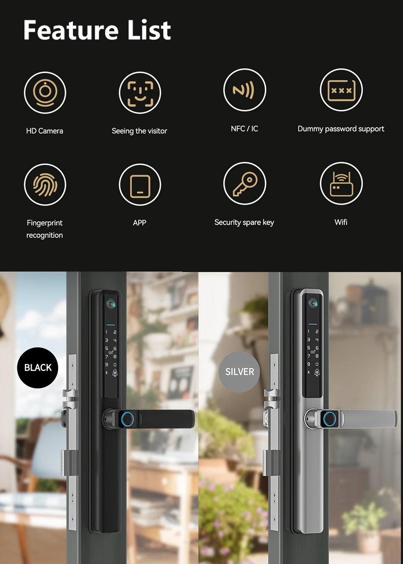 European 85 Mortise Digital Electronic Ttlock APP Fingerprint Smart Aluminum Door Lock for Sliding Door