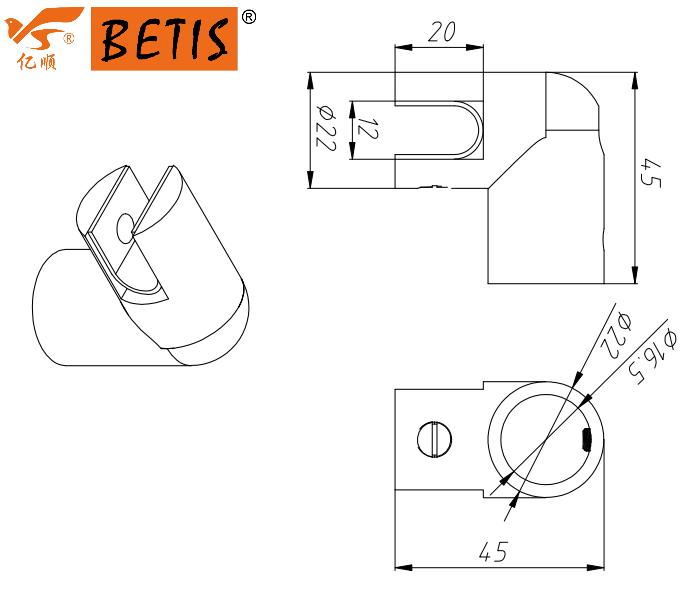 OEM Frameless Tempered Glass Door Hardware Bathroom Accessories Support-Bar Pipe Rack Glass Clip for Terminal Ø 16mm Header Connector Glass Bracket