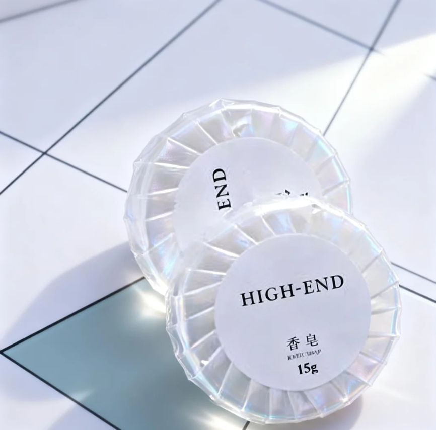 15g Round Hotel Guest Soap in Pearlescent Film with Custom Label