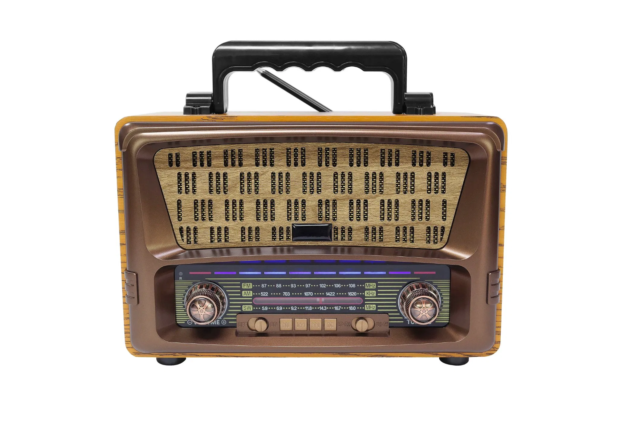 Consumer Electronicsmeier M-1805bt Portable 3-Band Am FM Sw Radio, TF Card and MP3 Player, Rechargeable Speaker, Bluetooth Retro Design Remote Controal