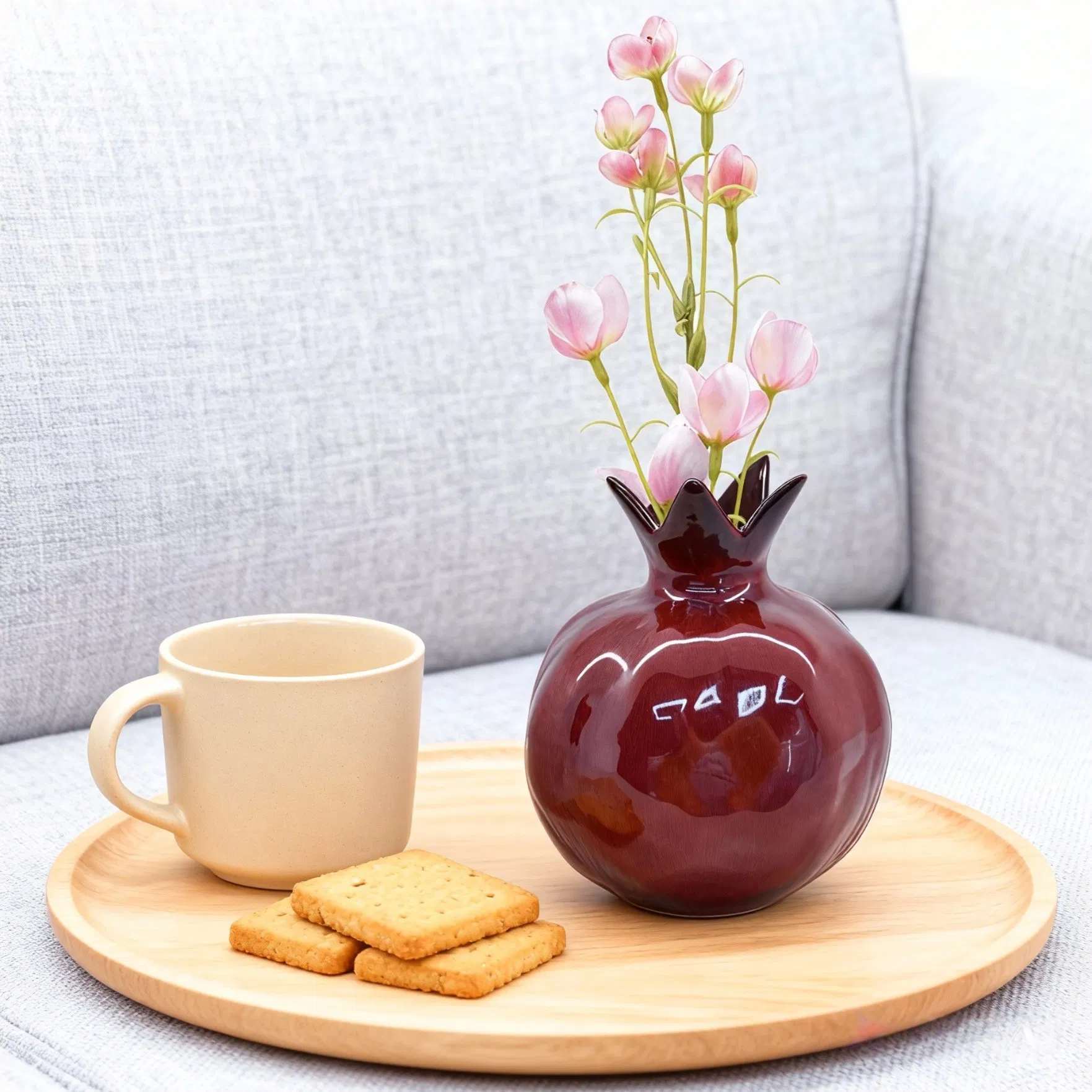 New Chinese Style Red Ceramic Flower Pot Ceramic Pomegranate Vase Decorative for Bedroom Home Decor