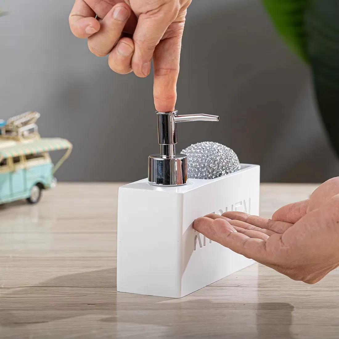 2-in-1 Multifunctional Resin Dispenser for Hand Soap and Kitchen Sponge Storage