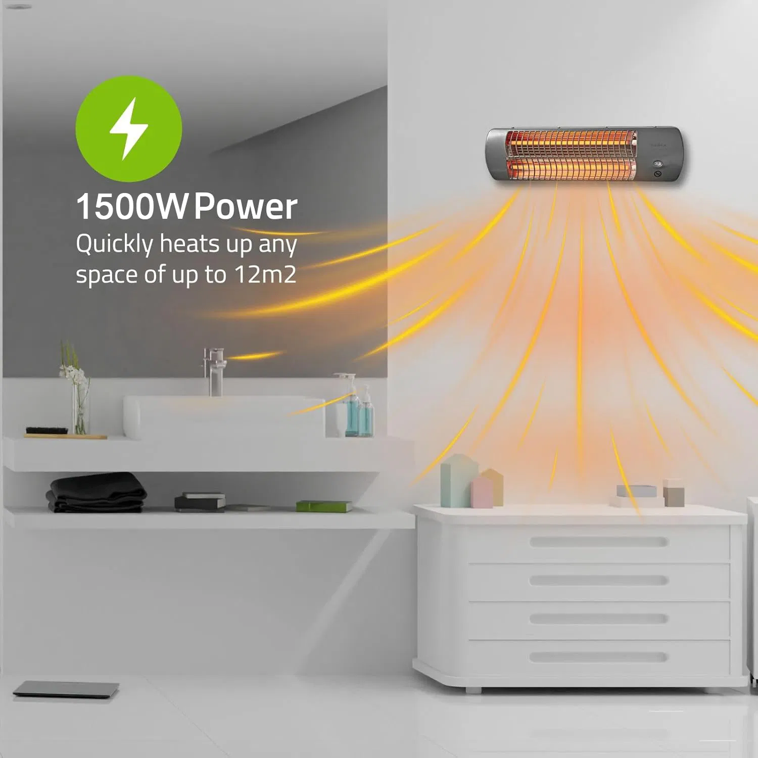 1500W Quartz Halogen Heater with 3 Heating Stages 220-240V for Room (NSB-C24)