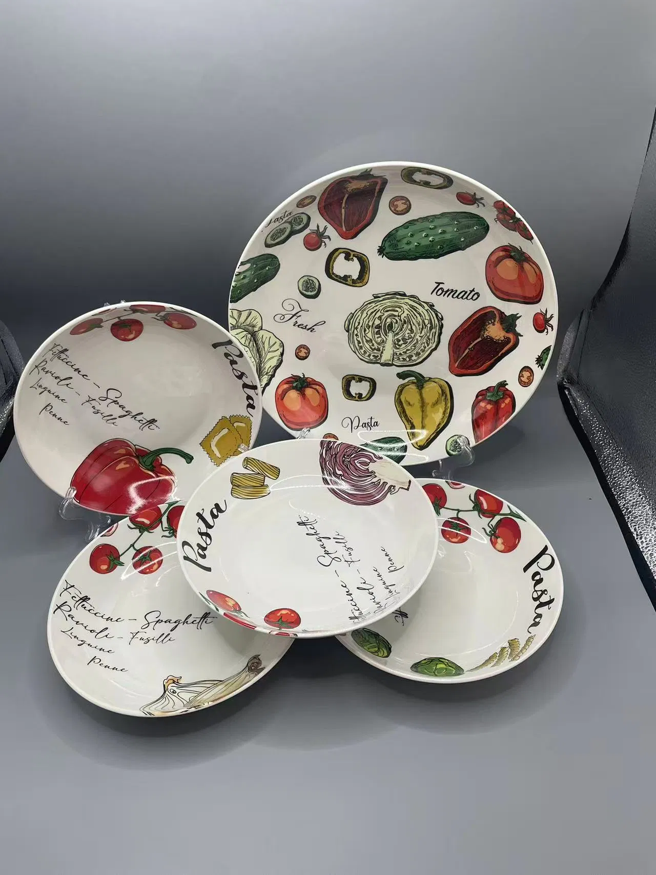 5PCS Pasta Dinner Set with 11" Decal Porcelainware Ceramics Tableware