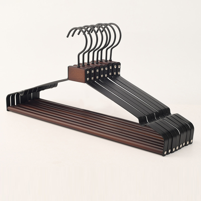 Solid Wood and Iron Combination Design Hanger Fashionable Round Hook Flat Iron Hangers