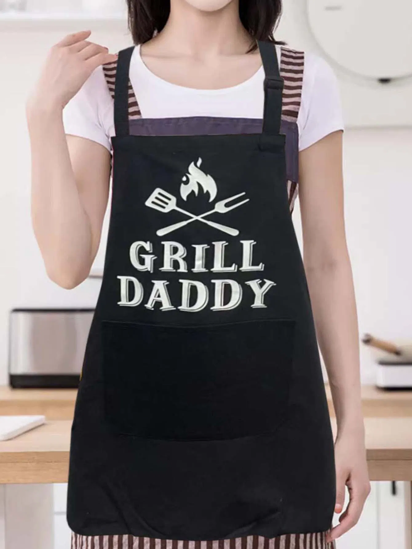 Kitchen Apron, Solid Color Printed Apron, Machine Washable, Pocket, Thanksgiving Gift, Pure Cotton Apron
