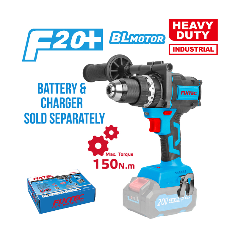 Fixtec Brushless Motor 150 N. M Impact Drill 20V Cordless Lithium-Ion Construction 13mm Impact Drill
