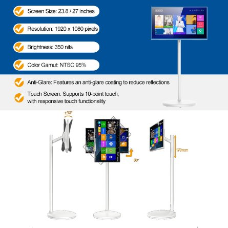 Yatalboard Movable Battery Recharge Digital Signage Indoor LCD Advertising TV Smart Touch Screen Education Display Portable TV