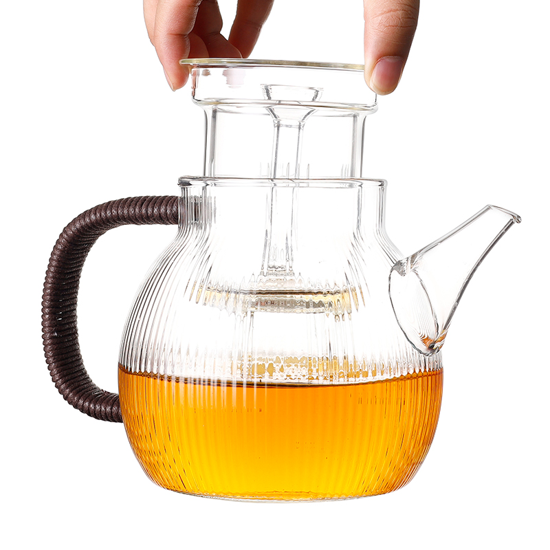 Hot Selling Glass Tea Pot Set Heat Resistant Theiere Tetera Glass Teapots with Wooden Lids