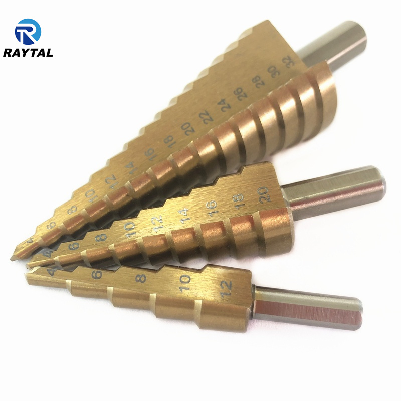 Raytal High Quality Titanium Coated High-Speed Steel 4-32mm Step Drill Bit, with 3-Flats Shank, Straight Flute, Metric Sizes