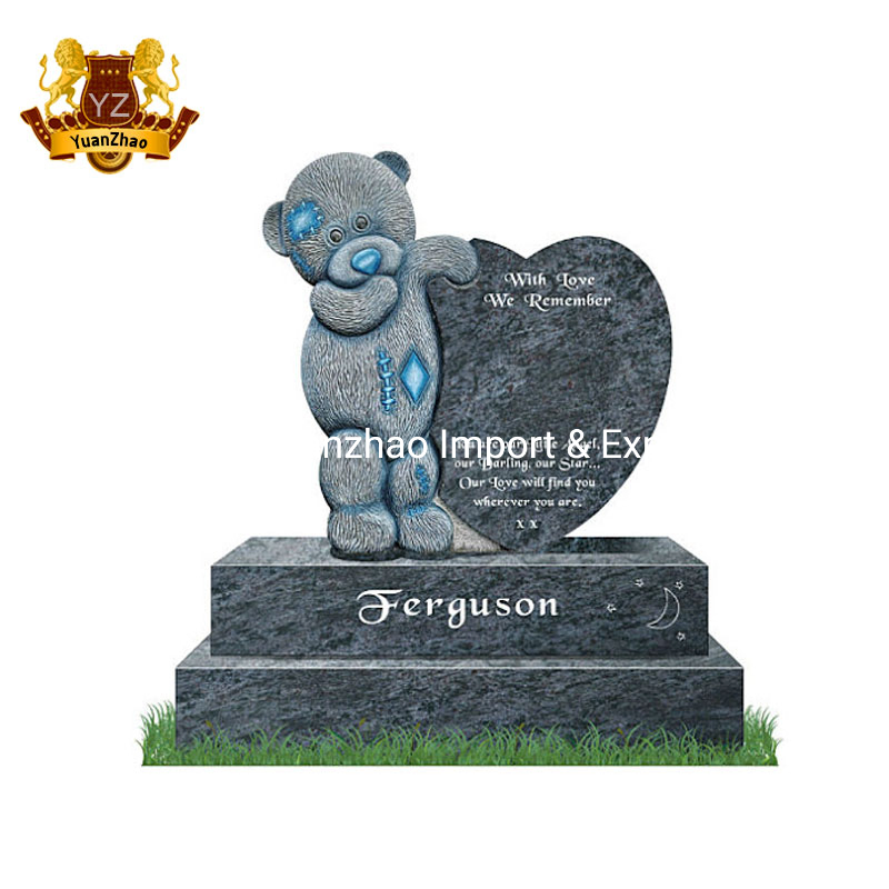 Grave Yard Decoration Teddy Bear Blue Pearl Granite Baby Children Tombstone