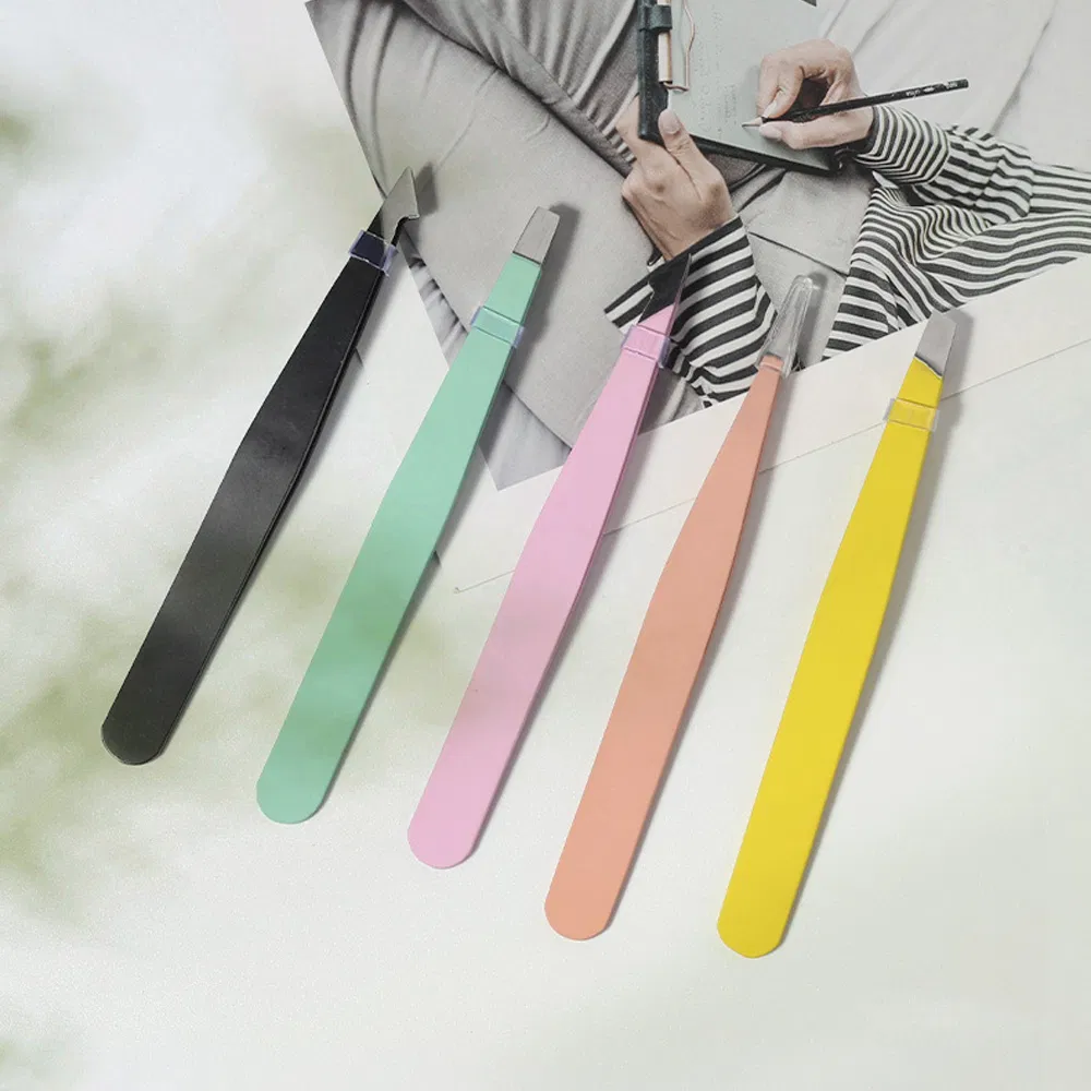 Wholesale Slanted Pointed Fake Eyelash Custom Tool Stainless Steel Squared Lash Eyebrow Tweezers