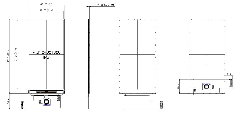 4.0 Inch 18: 9 High Resolution TFT Full View LCD Screen Display