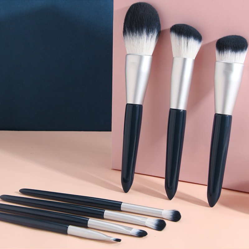 Cosmetics Dark Blue Makeup Brush Set Synthetic Hair 10 Pieces Makeup Brush
