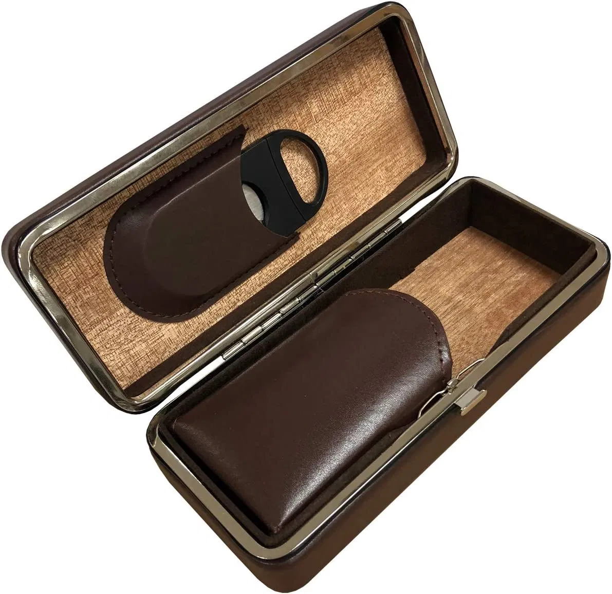 Brown Cigar Folding with Snap Leather Cigar Travel Case Pouch