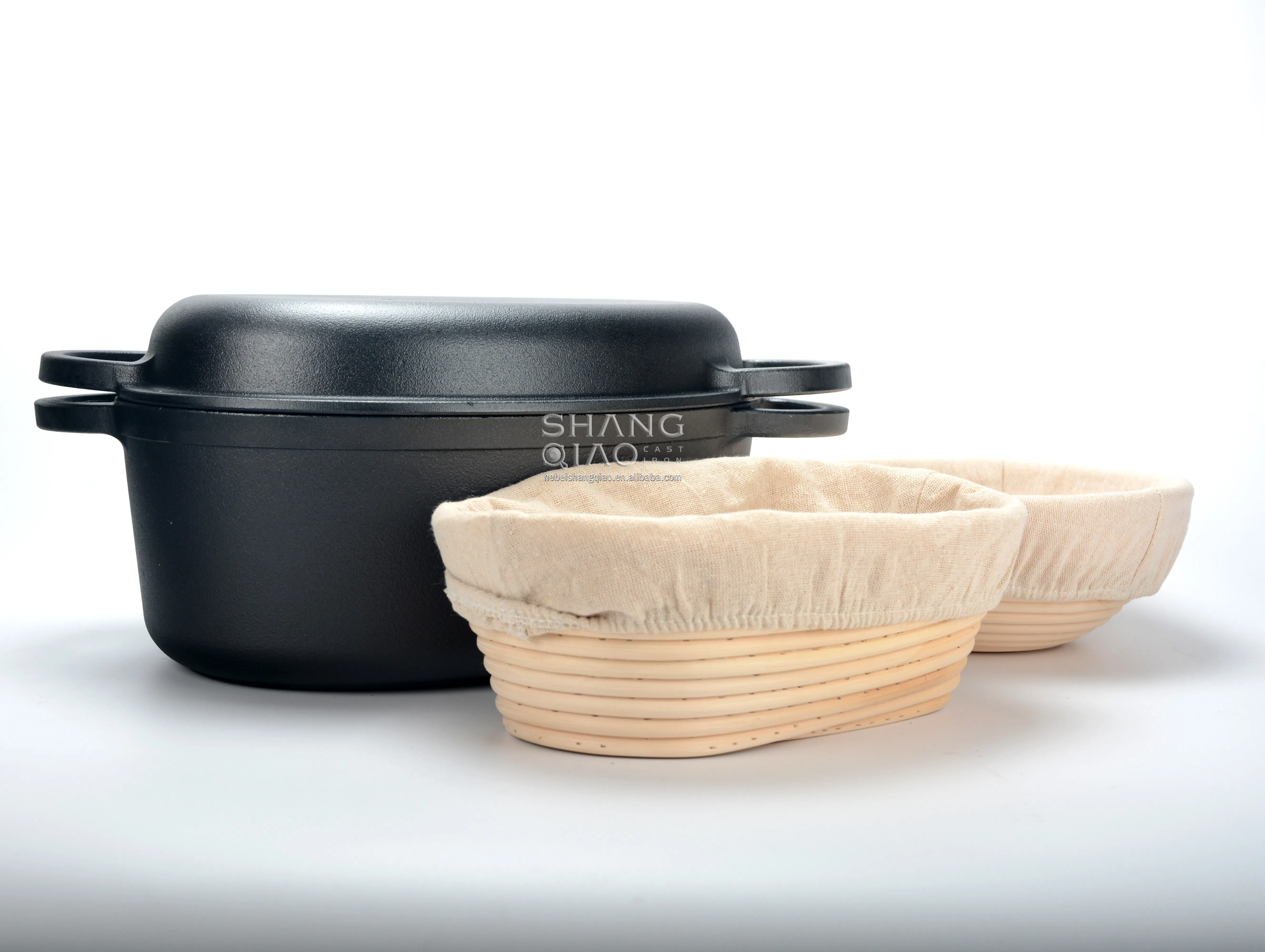 Чугунный овальный комбо-котелок с корзиной для расстойки