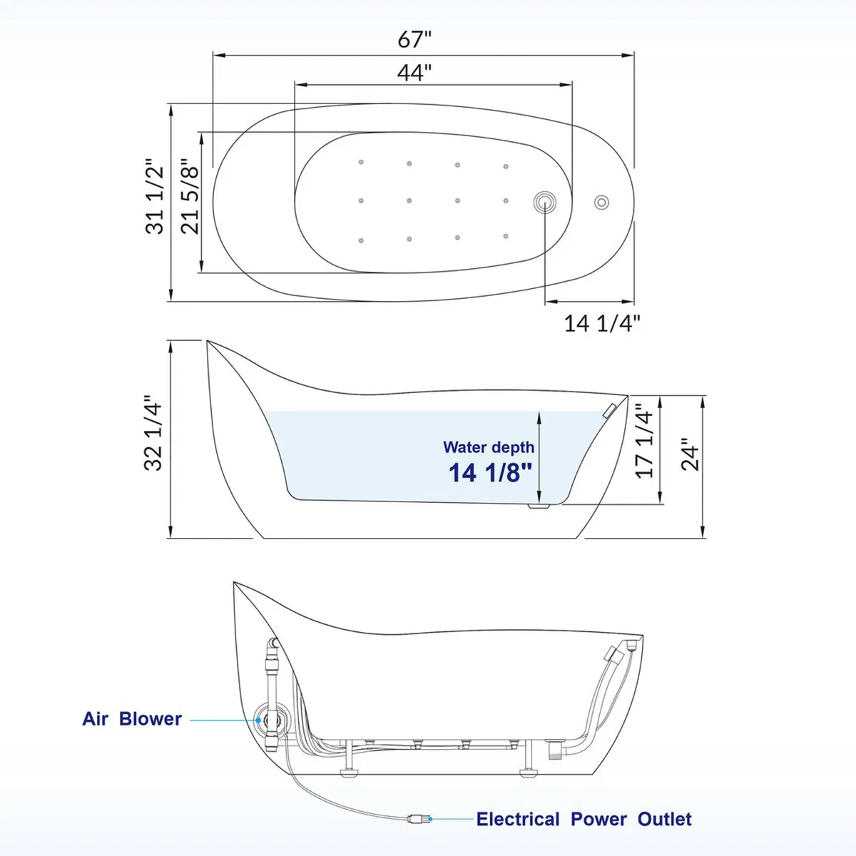 Угловая акриловая ванна с гидромассажем и пузырьками воздуха