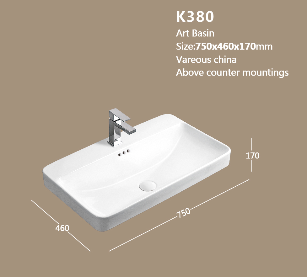European Design Styles Minimum Art Basin Size 750X460X170mm Wall Mounted Bath Wash Basin Sink