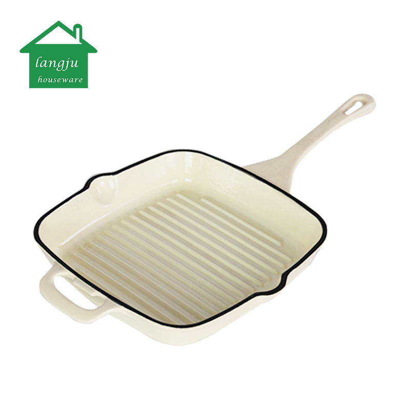 Colored Enamel Cast Iron Grill Pans with Long Handle