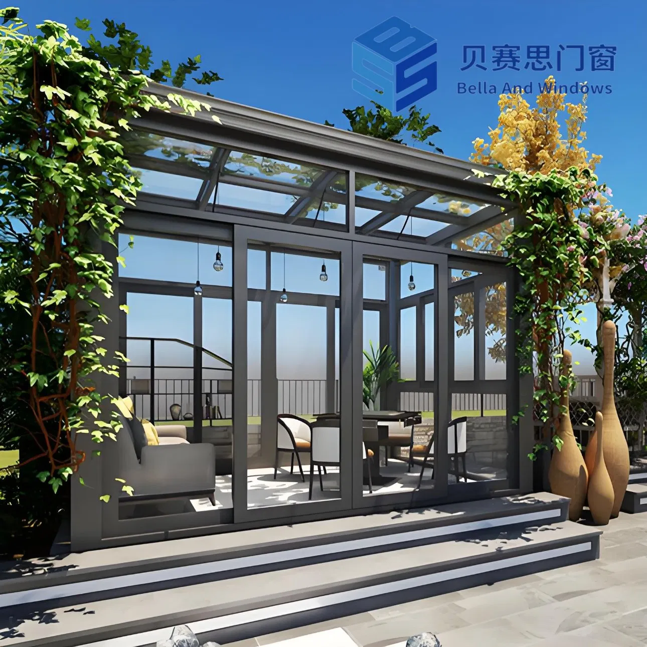 20+ Years Chinese Manufacturer High Quality Prefabricated Aluminum Alloy Greenhouse Beautiful Garden Sunroom with Large Panel Glass