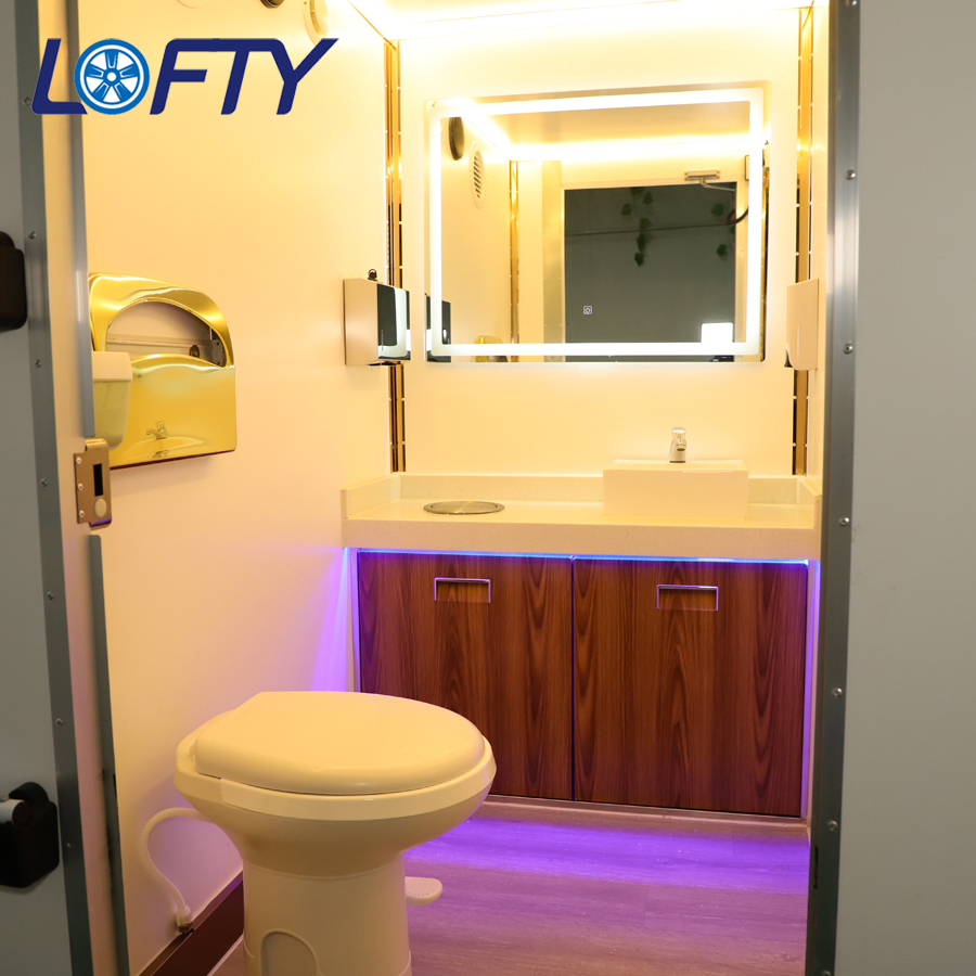 Prosky Outdoor Portable 3 Stalls VIP Mobile Portable Car Bathroom Toilet Shower Camping Washing Room Outside Restroom Trailer