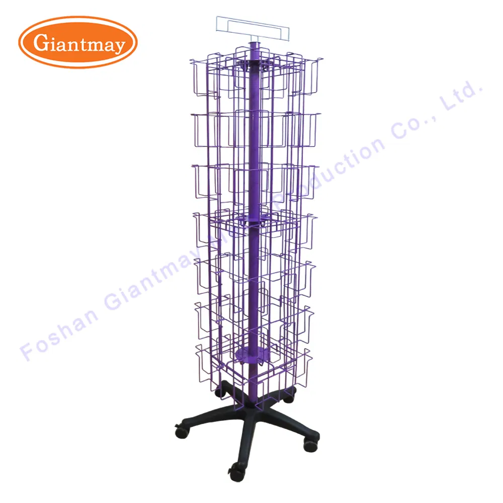 Custom 56 Pockets Postcard Display Greeting Card Gift Card Metal Rotating Display Stand Rack