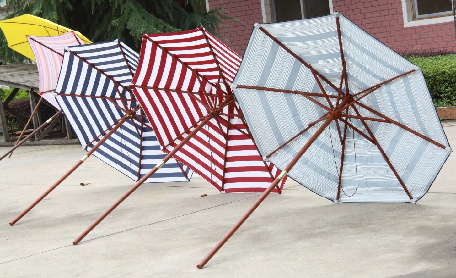 Wooden Parasol Umbrella for Sun Protect and Water Repellent Dia. 2.5m, Stripe Cover