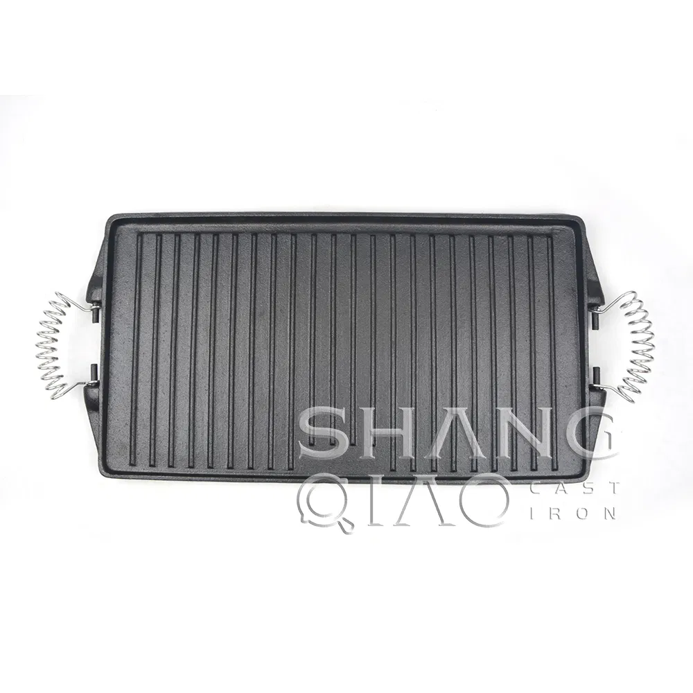 Чугунная решетка-гриль сковорода прямоугольная двусторонняя