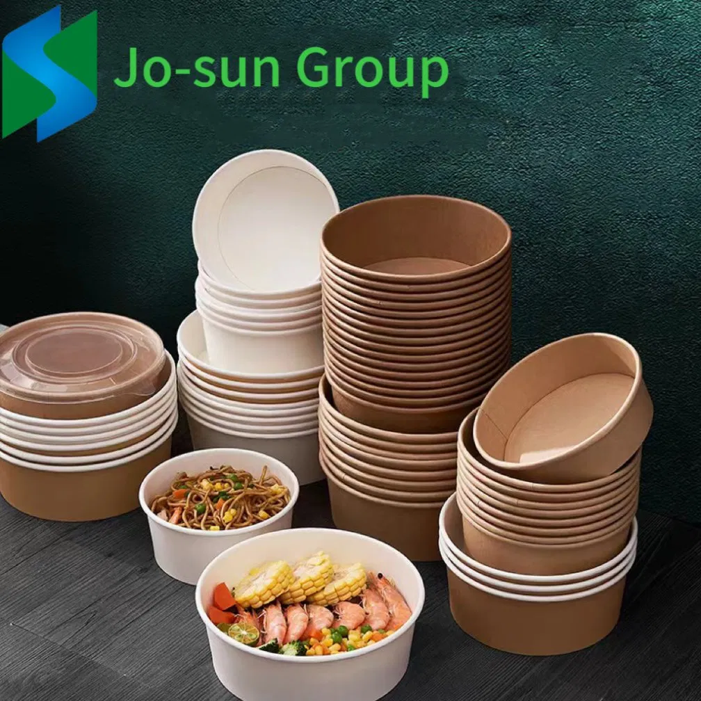 Jo-Sun Hot Sale Wholesale Disposable Round Takeout Kraft Paper Salad Lunch Bowl with Lid 1100ml