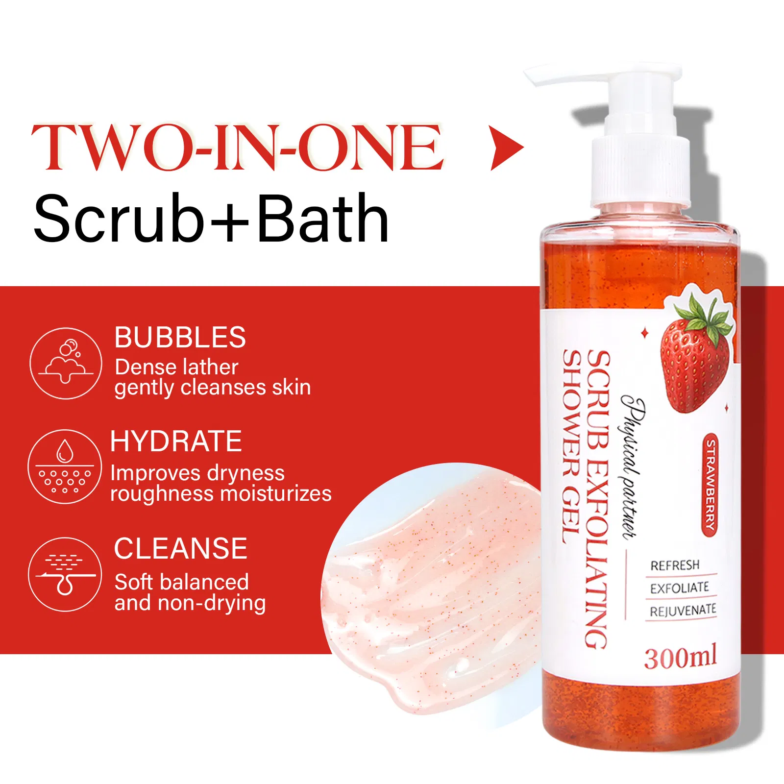 Beauty Cosmetics Body Care Gentle Exfoliation Moisturizing Strawberry Scrub Exfoliating Shower Gel