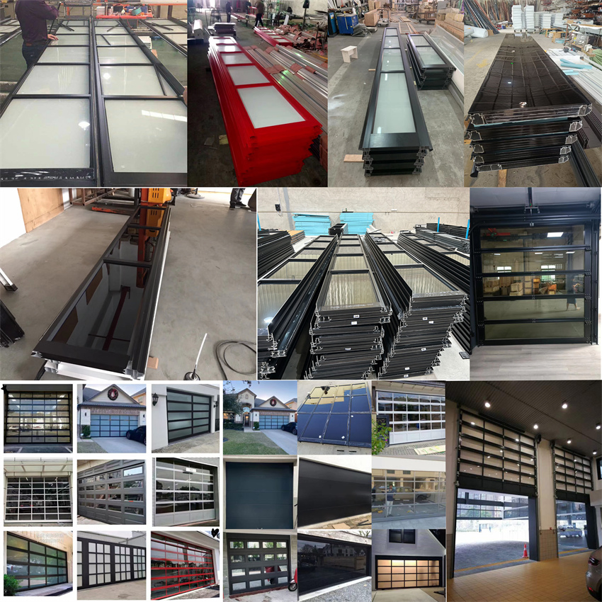 Aluminum Frameless Black Mirror Reflective Flush Tempered Glass Insulated Sectional Garage Door