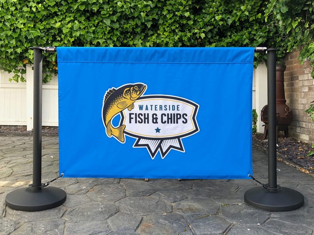 Cafe Wind Barriers Have Custom Designs Printed on Both Sides of Fabric