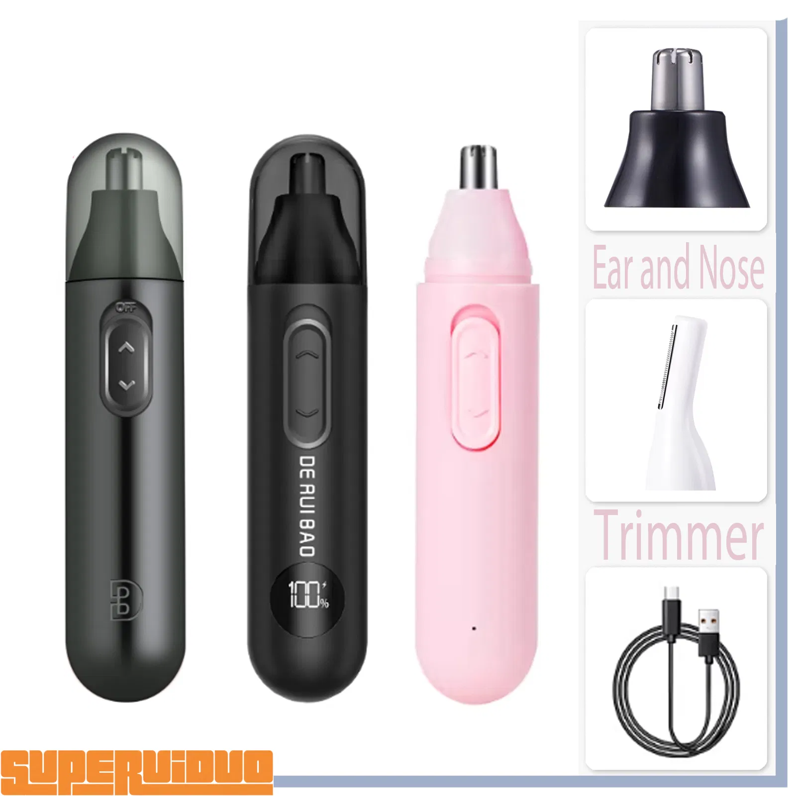 Matte Black Minimalist Industrial Design Nose Hair Trimmer