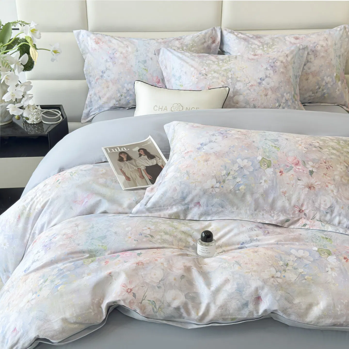 100% Cotton Home Textiles Bedding Set Flat Fitted Sheet with 2pillow Case